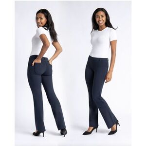 Betabrand Dress Pants Yoga Pant Straight Leg Navy Medium Petite
